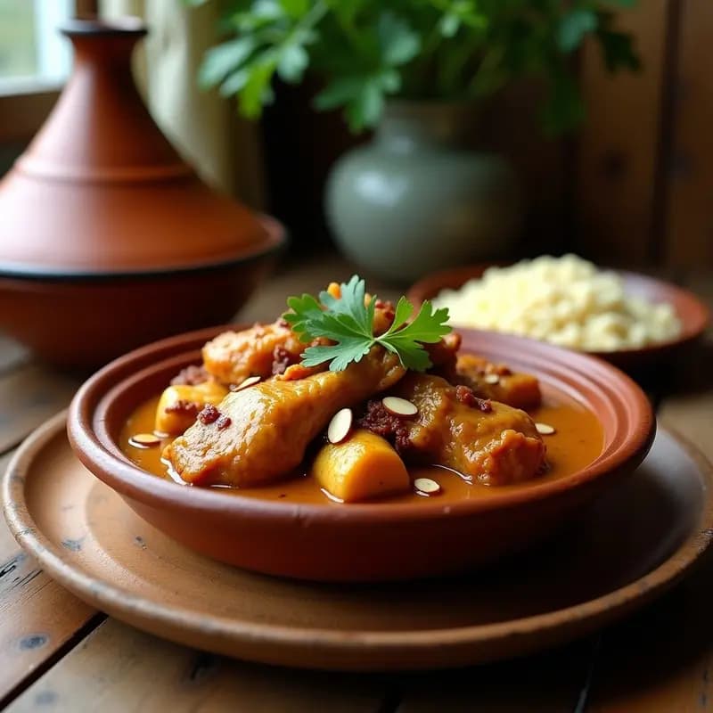 Tajín de Pollo con Circasas y Almendras: Receta marroquí en cazuela de barro con toques dulces