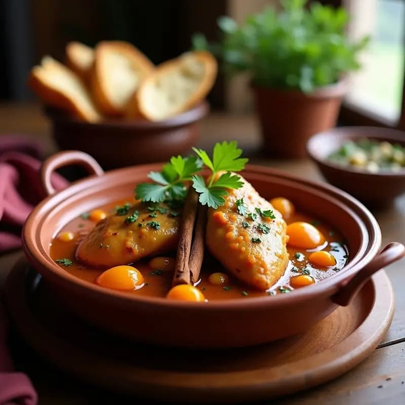 Chdmama Marroquí con Pollo y Albaricoques Secos: Tajín Dulce-Salado Tradicional
