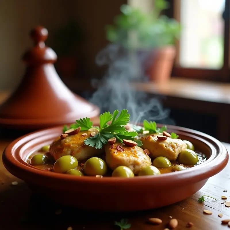 Tajín de Pollo con Alcachofas y Aceitunas Verdes: Receta Marroquí en Olla de Barro