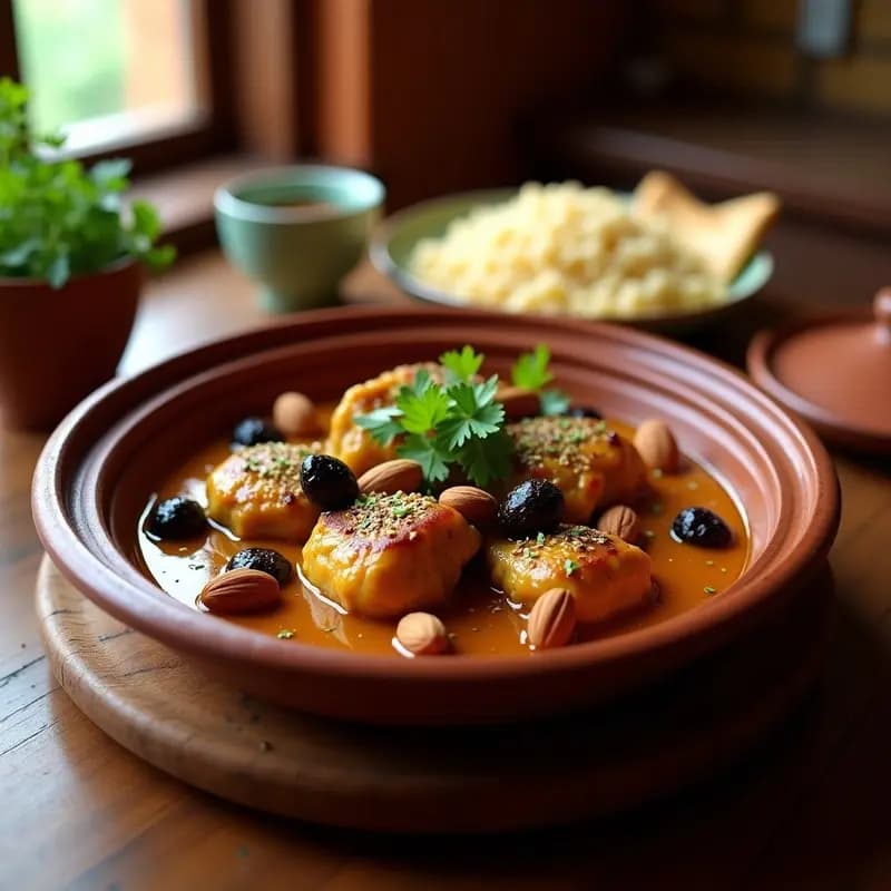 Tajín de Pollo con Almendras y Ciruelas: Estofado Marocí con Toque Dulce