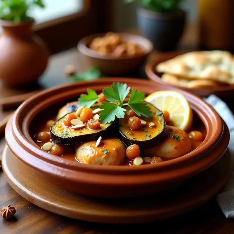 Tajín de Pollo con Presas de Berenjena: Receta Magrebí en Olla de Cocción Lenta