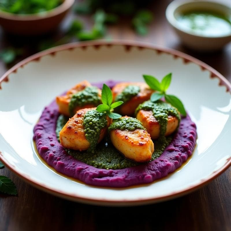 Tajín de Pollo al Chimichurri con Puré de Camote Morado: Receta Peruana en Olla Exprés