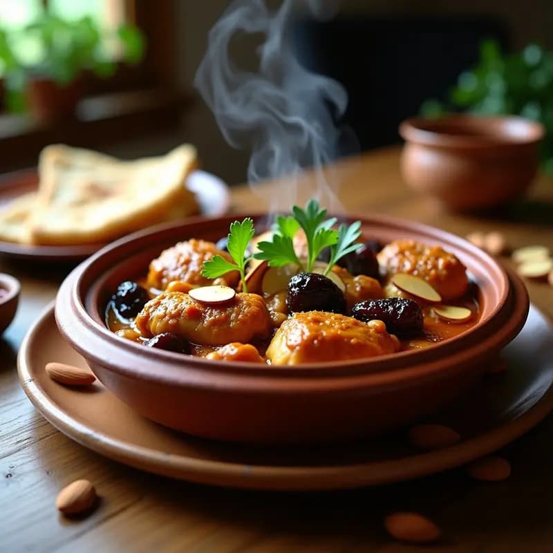 Tajín de Pollo con Ciruelas y Almendras: Receta Persa con Cúrcuma y Azafrán en Olla de Barro
