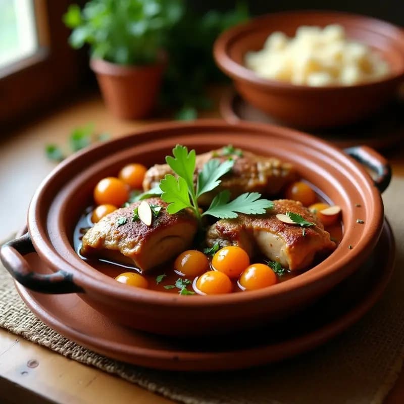 Tajín de Pollo con Presas de Cordero y Albaricoques: Receta Persa en Cazuela