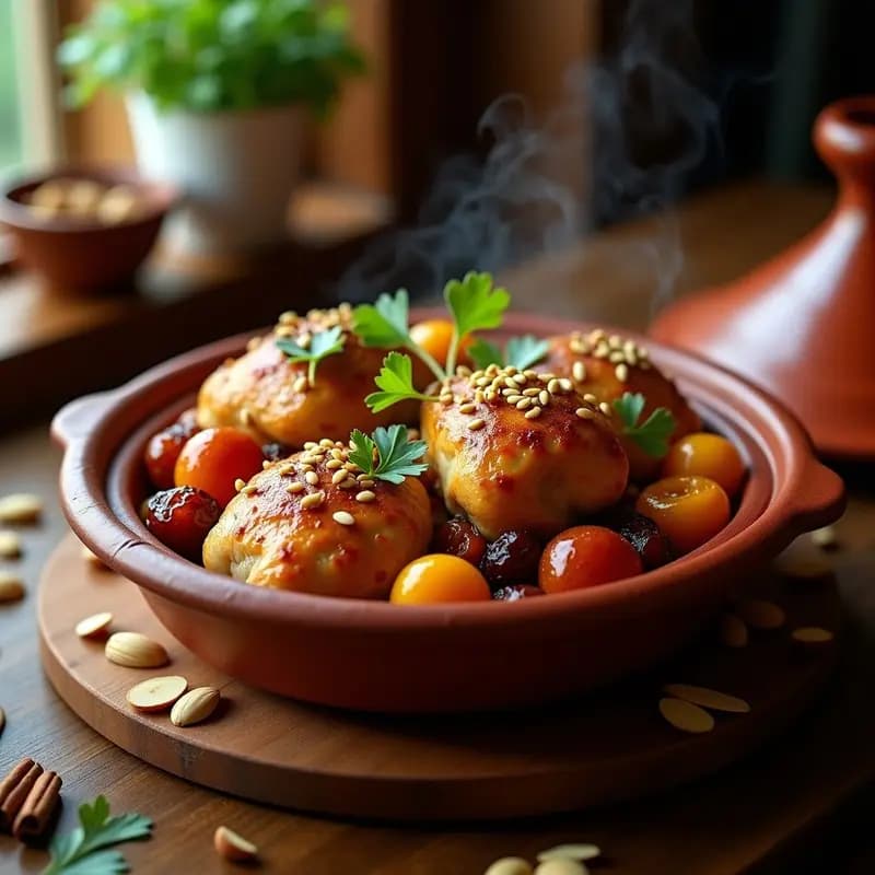 Tajín de Pollo con Presas de Frutas Secos: Receta Marroquí en Olla Lenta y Crujiente
