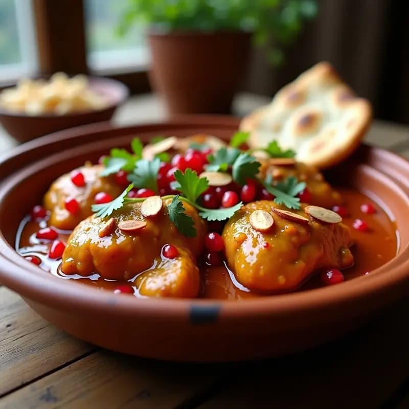 Tajín de Pollo con Granadas y Azafrán: Receta Persa Festiva en Olla Rápida