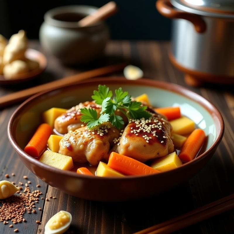 Tajín de Pollo al Miso blanco: Receta Japan-Peruana en Olla Lenta con Umami Explosivo