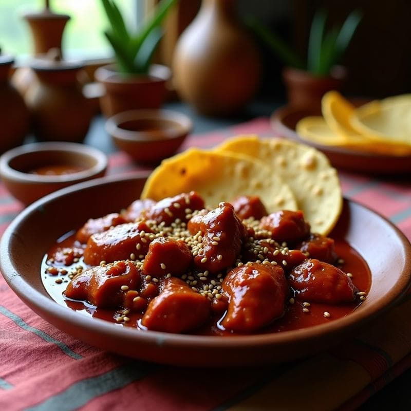 Tajín de Pollo al Estilo Oaxaqueño con Mole Coloradito: Receta en Olla Lenta Tradicional