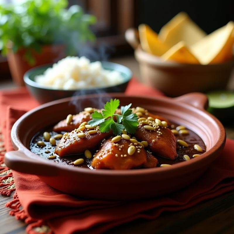 Tajín de Pollo al Mole Poblano con Semillas de Calabaza: Receta Mexicana en Olla Lenta
