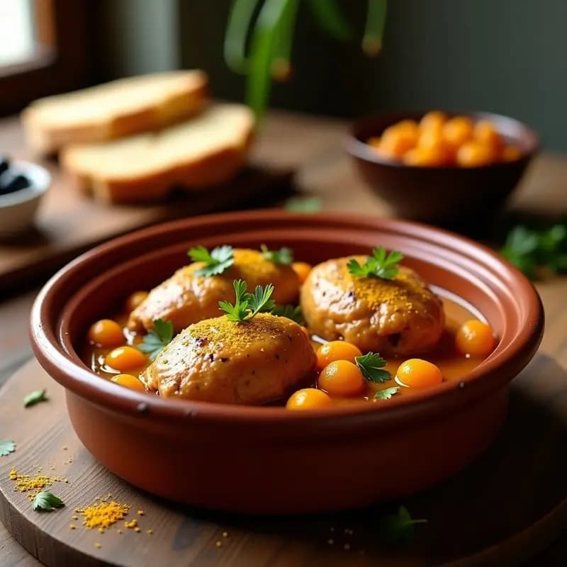 Tajín de Pollo al Saffrón con Albaricoques Secos: Receta Marroquí en Olla de Barro