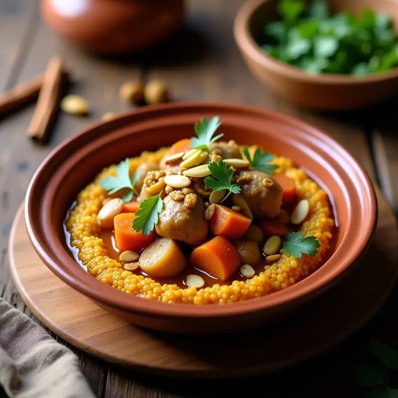 Tajín de Pollo con Sémola y Frutos Secos: Receta Marocí Tradicional en Olla Lenta