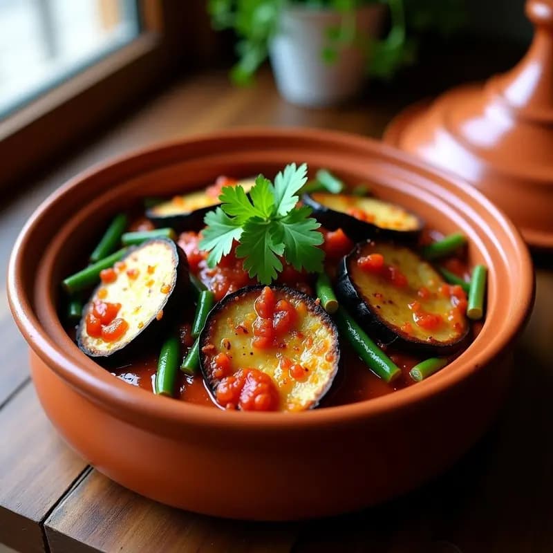 Tajine de Berenjena y Algodas con Salsa de Tomate Seco: Receta Marroquí Keto y Vegana