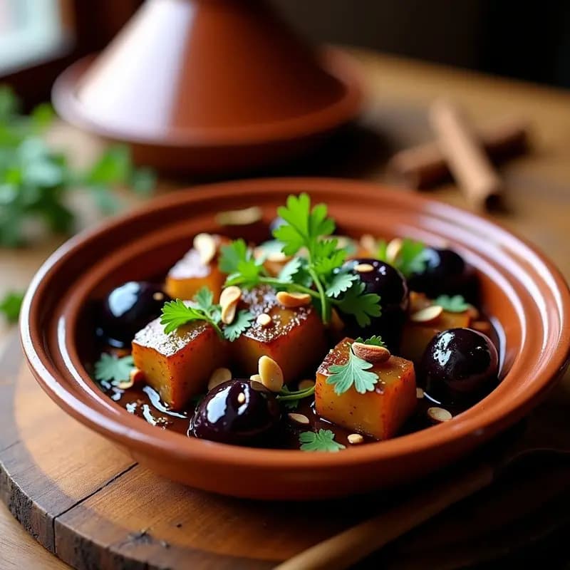 Tajine de Berenjena y Ciruelas Pasas: Receta Marroquí Vegana y Dulce-Salada