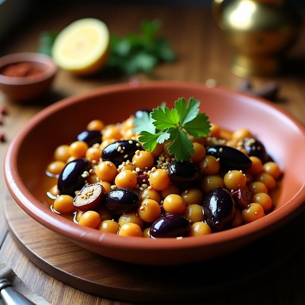 Tajine de Berenjena y Garbanzos con Aceitunas Kalamata: Receta Marroquí Vegana en Olla Lenta
