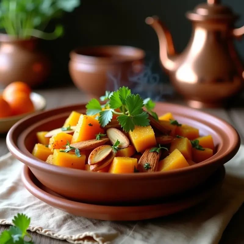 Tajine de calabaza butternut y albaricoques: Receta marroquí dulce-salada con especias ras el hanout