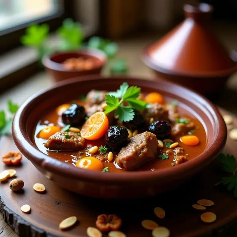 Tajín de Cordero con Ciruelas y Albaricoques: Estofado Marocí con Especias Ras el Hanout