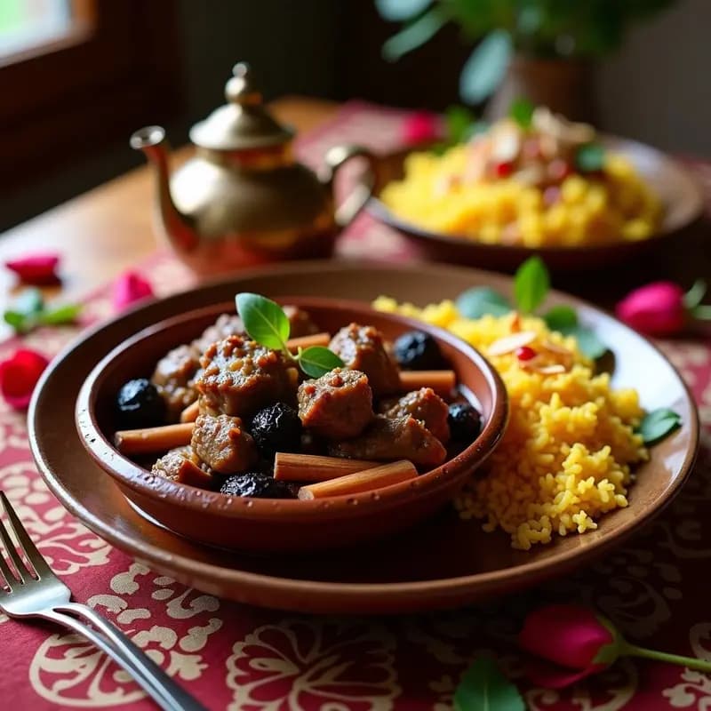 Tajín de Cordero con Ciruelas y Canela: Receta Persa de庆典 con Arroz Basmati Aromático