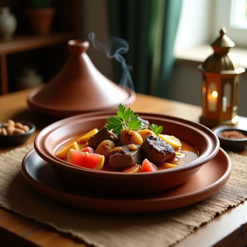 Tajine de Cordero con Cítricos y Almendras: Estofado Marocí Auténtico en Olla de barro en 60 Minutos