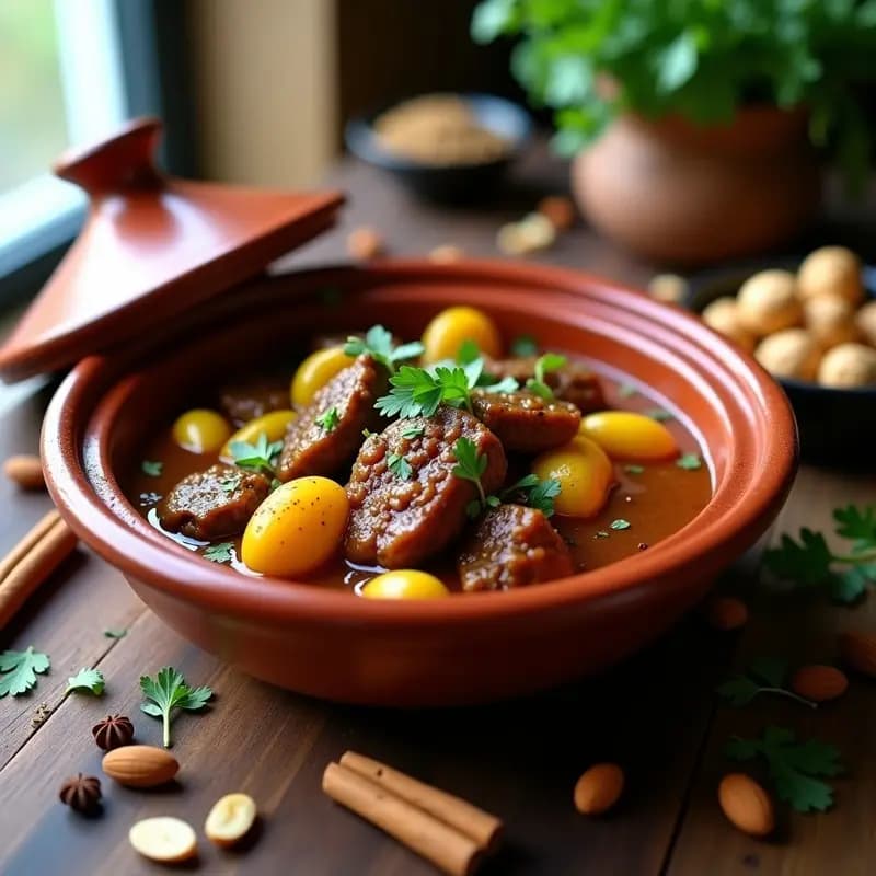 Tajine de Cordero con Higos y Almendras: Receta Marocí Lenta con Especias Ras El Hanout