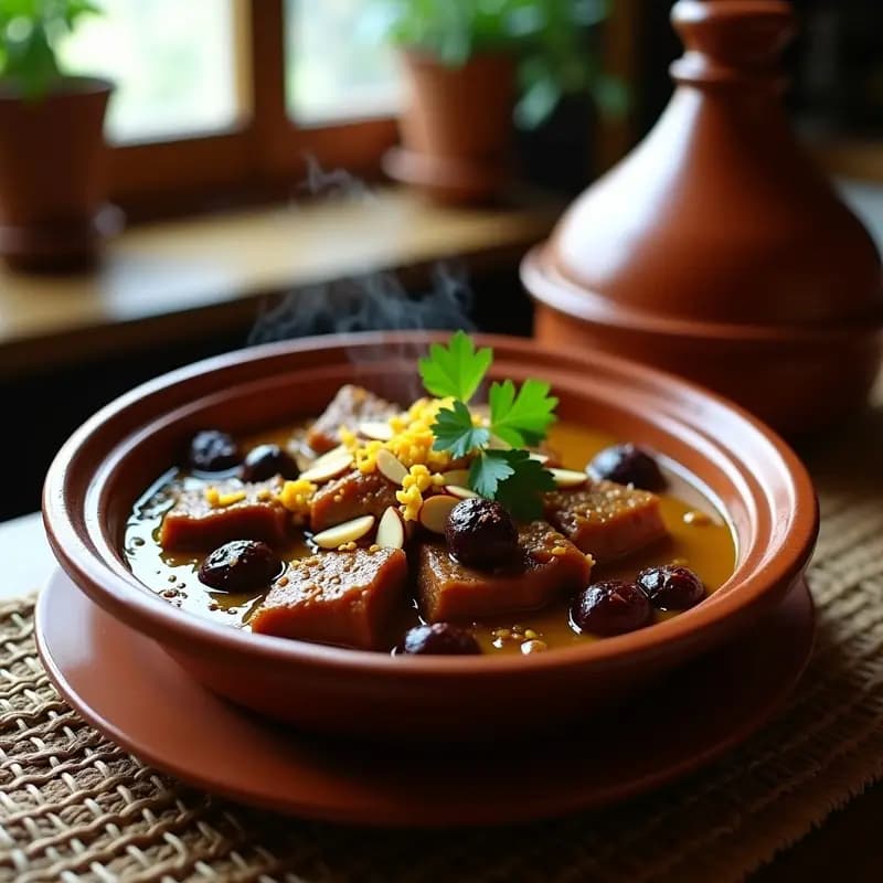 Tajín de Cordero Marroquí con Ciruelas y Almendras: Guiso Lento Aromático