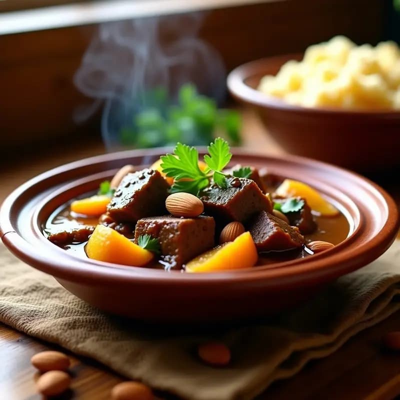 Tajine de Cordero con Melocotones y Almendras: Receta Marocí Tradicional en Olla Lenta