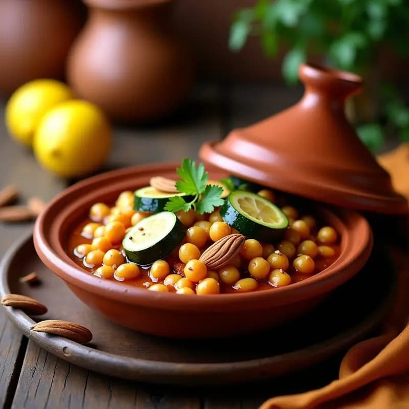 Tajine de Garbanzos y Calabacín: Receta Marroquí en Olla Lenta con Toque de Limón Confitado