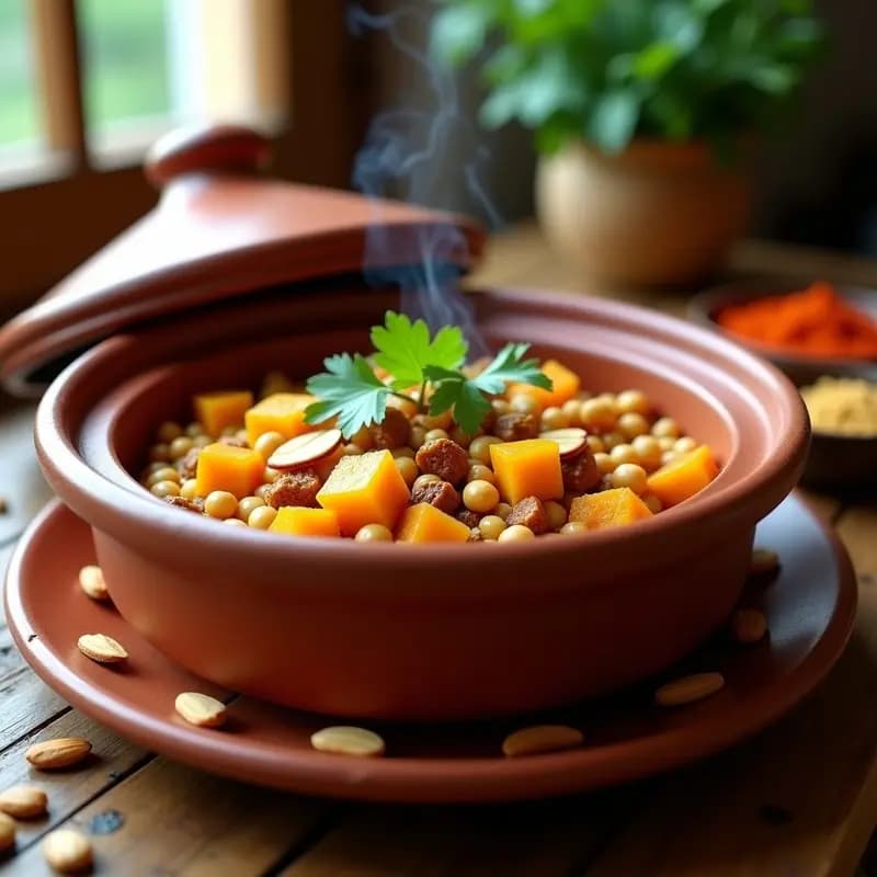 Tajine de Garbanzos y Calabaza con Ras el Hanout: Receta Marocí en Olla de Barro