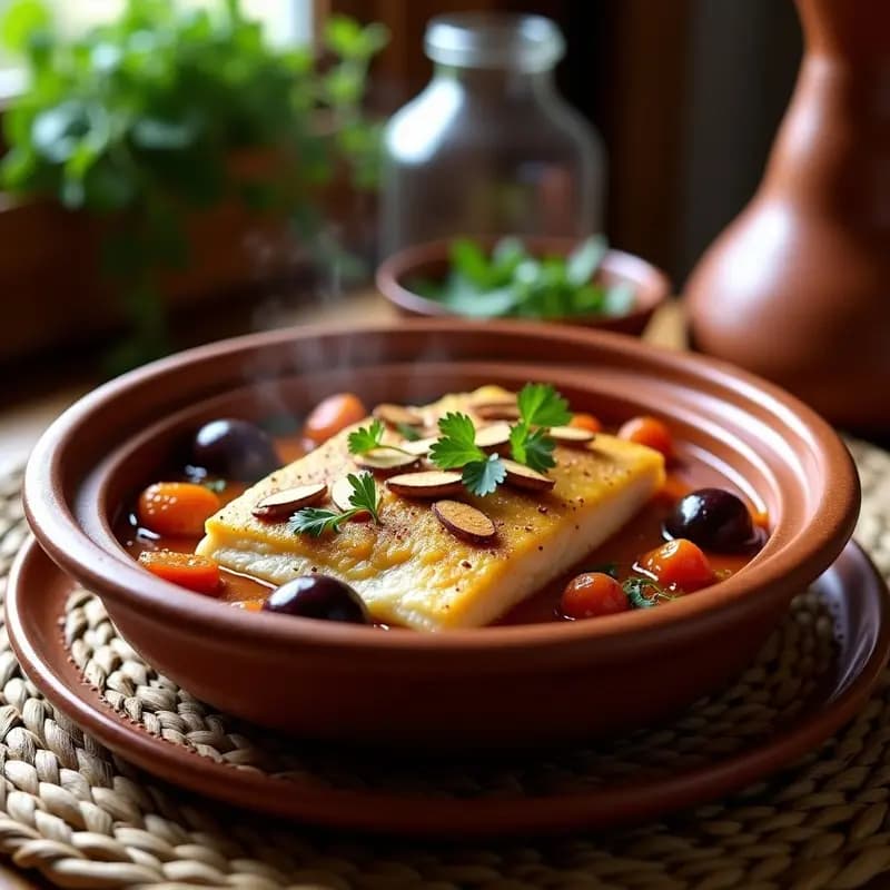 Tajín de Pescado con Ciruelas y Almendras: Receta Marroquí Dulce-Salada en Olla de Barro