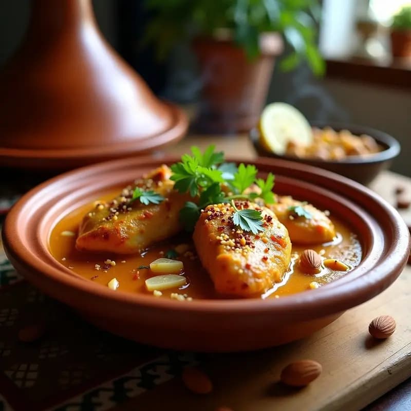 Tajín de Pollo con Almendras y Cúrcuma: Receta Marroquí en Olla Tradicional con Toque Especiado