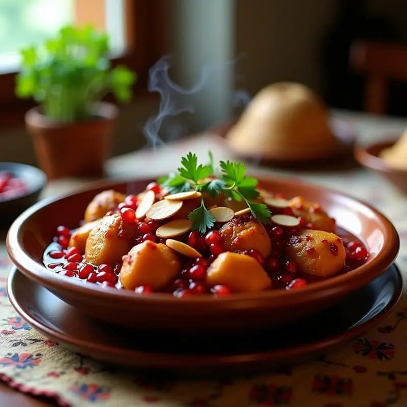 Tajín de Pollo con Almendras y Granadas: Receta Persa Sweet and Sour en 30 Minutos