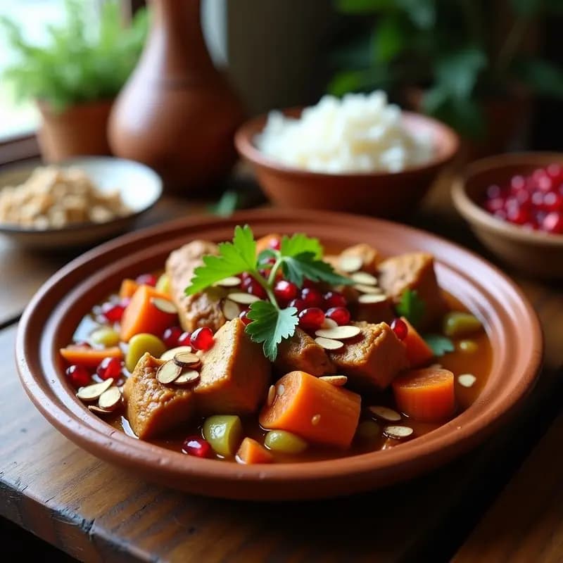 Tajín de Pollo con Almendras y Granada: Receta Iraní en Olla Lenta y Gourmet