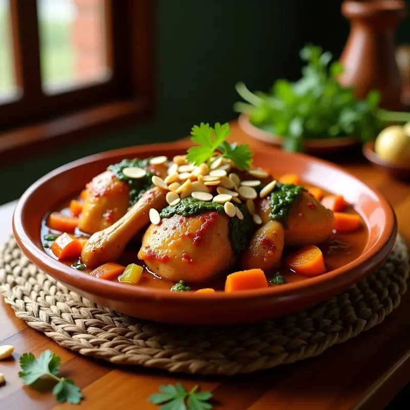 Tajín de Pollo con Almendras y Salsas Marroquíes: Receta Tradicional en Olla Lenta