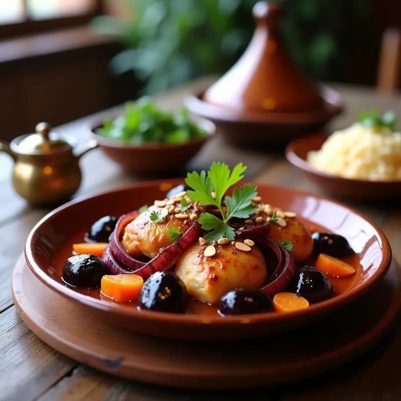 Tajine de Pollo con Ciruelas y Almendras: Receta Marocí Dulce-Salada en Olla Lenta