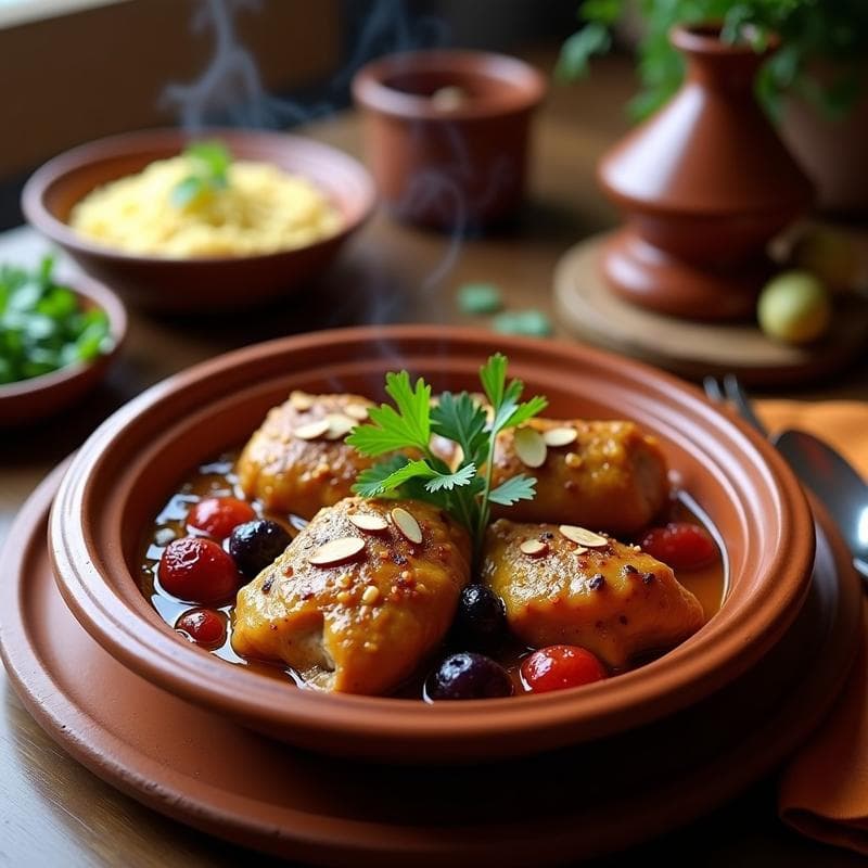 Tajín de Pollo con Ciruelas y Almendras: Receta Marroquí en Olla Lenta y Alta en Proteína