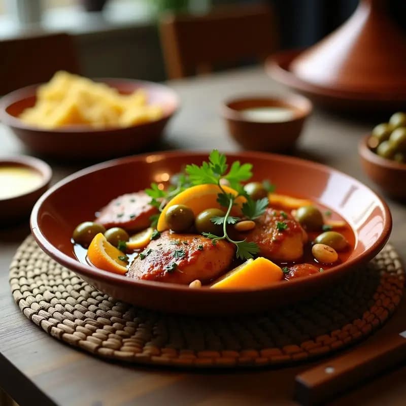 Tajine de Pollo con Cítricos Confitados y Aceitunas: Receta Marocí en Olla Lenta Tradicional