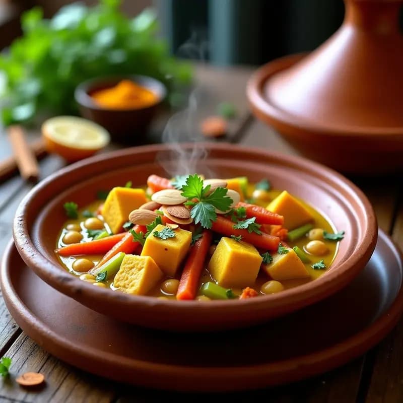 Tajín de Pollo con Cúrcuma y Almendras: Receta Marocí Vegana y Antiinflamatoria