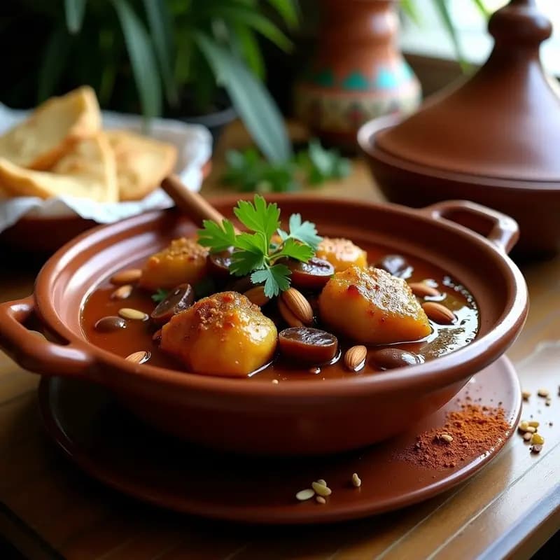 Tajine de Pollo con Dátiles y Almendras: Receta Marroquí Tradicional en Olla Lenta
