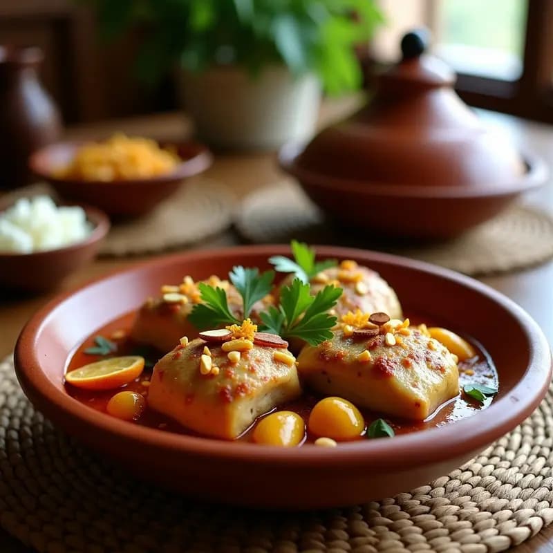 Tajín de Pollo con Lúuma y Almendras: Receta Marokí Dulce-Salada en Olla Lenta