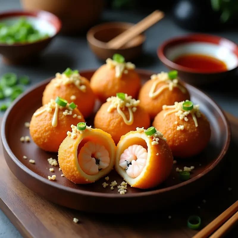 Takoyaki de Camarón y Queso Crema: Versión Japonesa en Olla Exprés Sin Harina