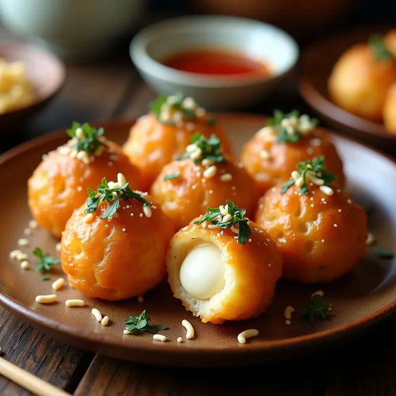 Takoyaki de Camarones y Queso Mozzarella: Bocado Japonés Crujiente en Airfryer