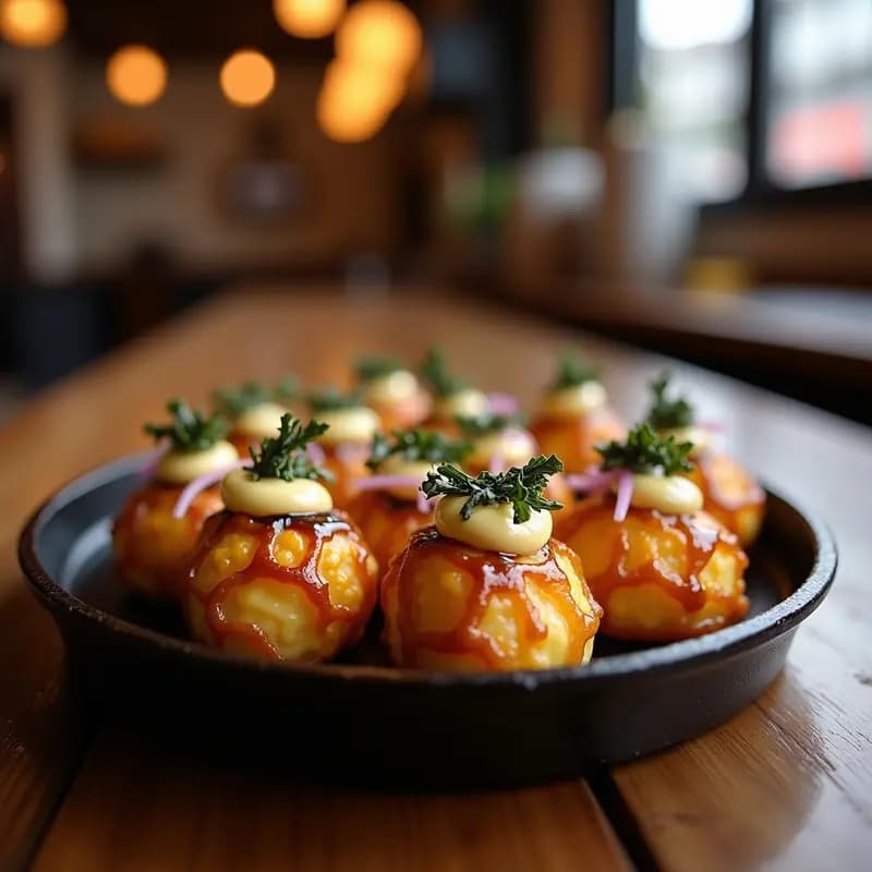 Takoyaki Japonés con Relleno de Pulpo y Queso Cheddar: Receta de Street Food en Sartén