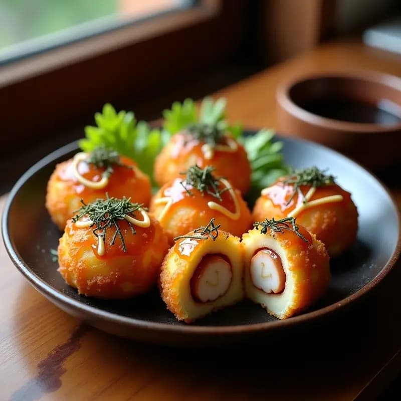 Takoyaki Japonés con Pulpo y Salsa Okonomiyaki: Receta callejera crujiente por fuera y cremosa por dentro