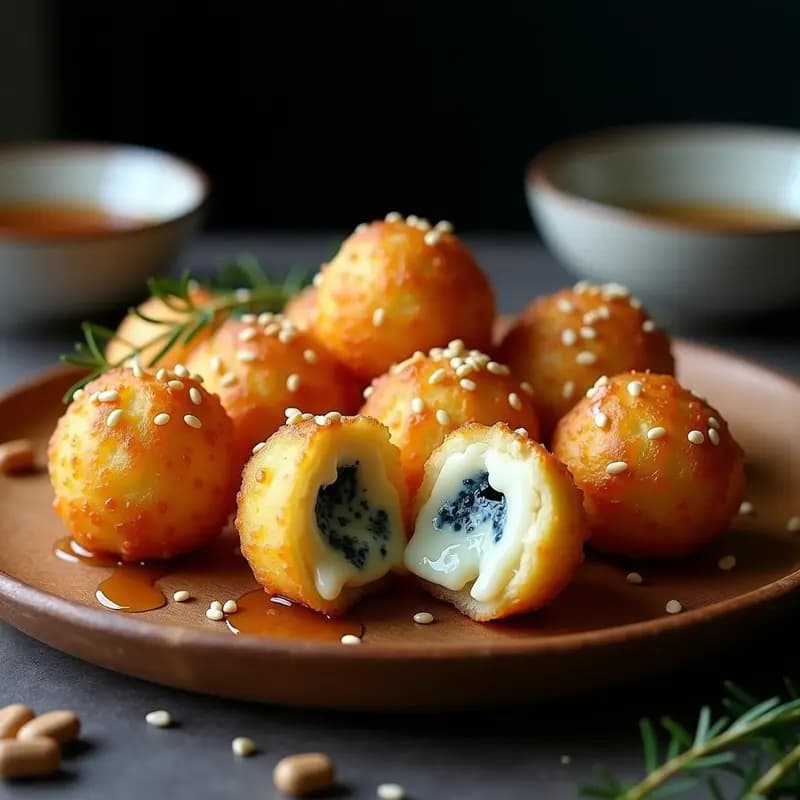 Takoyaki de Queso Azul y Miel: Receta Japonesa Dulce-Salada en Airfryer