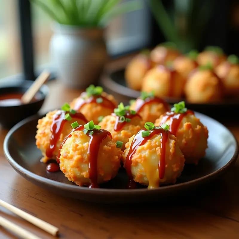 Takoyaki Japonés con Queso Cheddar y Salsa Barbacoa: Receta de Osaka en Airfryer