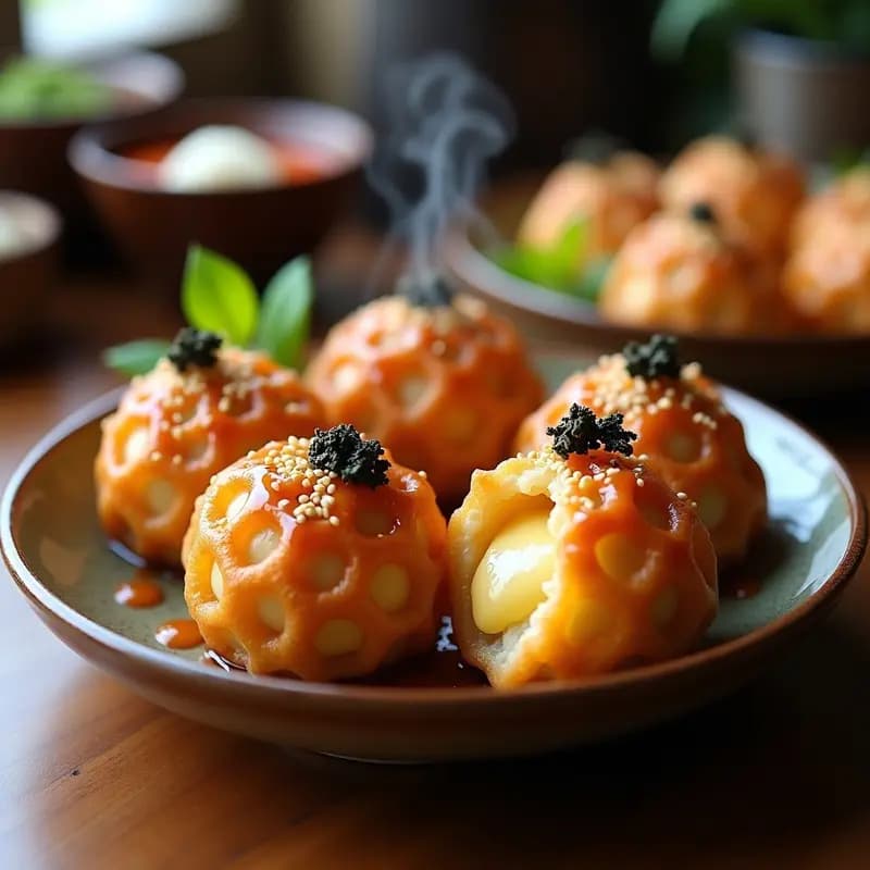 Takoyaki Japonés con Relleno de Queso y Jamón: Bolas Crujientes en 20 Minutos