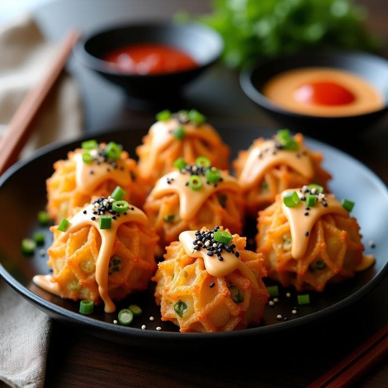 Takoyaki de Quinoa y Edamame: Receta Japonesa Vegana en Airfryer con Salsa Sriracha-Mayo