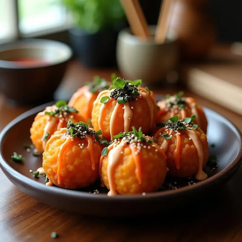 Takoyaki Vegano de Camote y Hongos Shitake: Bolitas Japonesas Crujientes en Airfryer Sin Mariscos