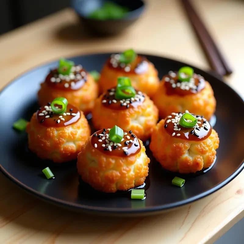 Takoyaki Vegano de Coliflor y Champiñones con Salsa Teriyaki: Receta Japonesa en Molde para Horno