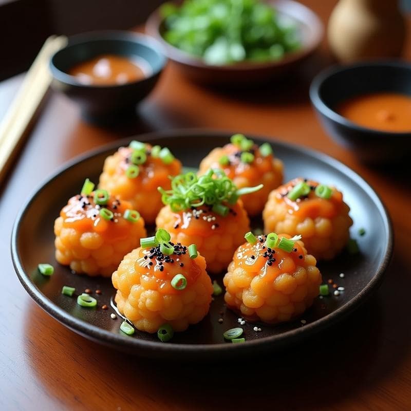 Takoyaki Vegano de Coliflor y Kimchi: Receta Japonesa en Airfryer con Salsa Umami