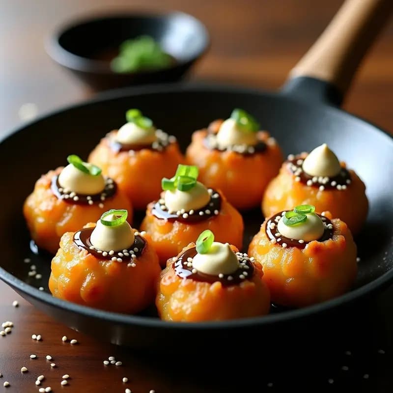 Takoyaki Vegano con Corazón de Queso de Anacardo: Receta Japonesa en Sartén Antiadherente